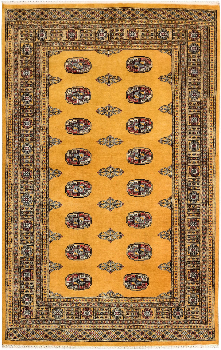 Goldenrod Pakistani Bokhara Rug 4' 1" x 6' 6" Hand-Knotted | No. QA81067