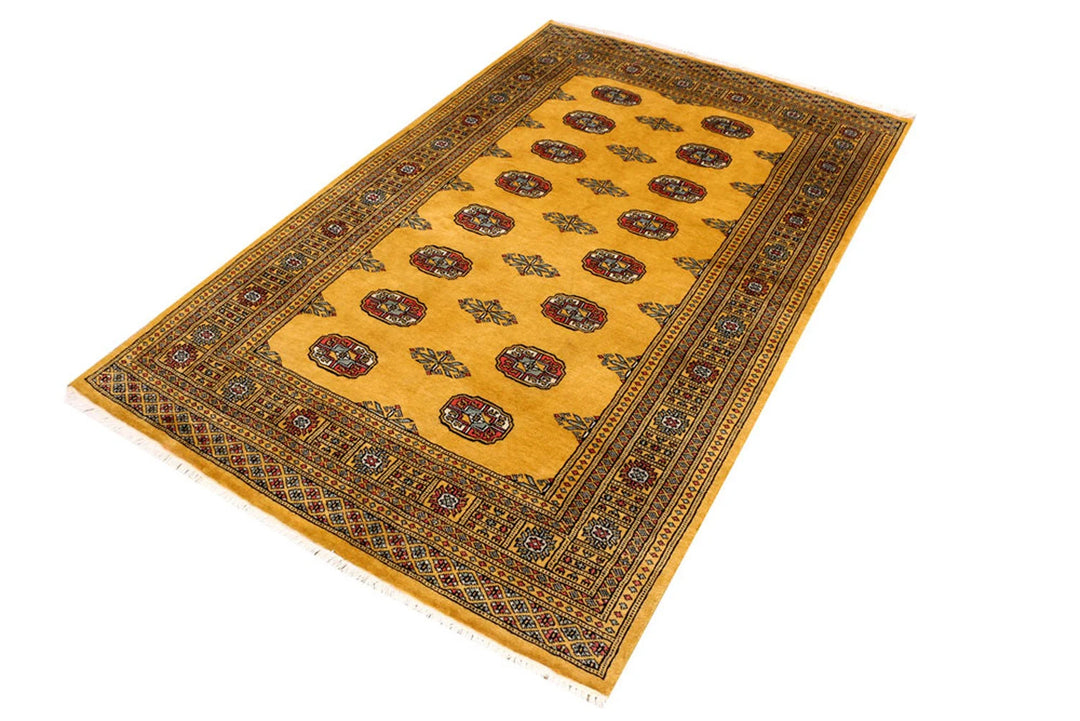 Goldenrod Pakistani Bokhara Rug 4' 1" x 6' 6" Hand-Knotted | No. QA81067