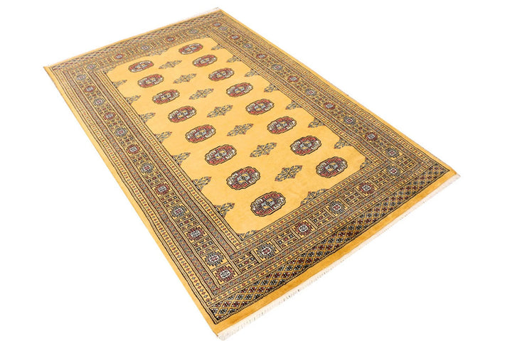 Goldenrod Pakistani Bokhara Rug 4' 1" x 6' 6" Hand-Knotted | No. QA81067