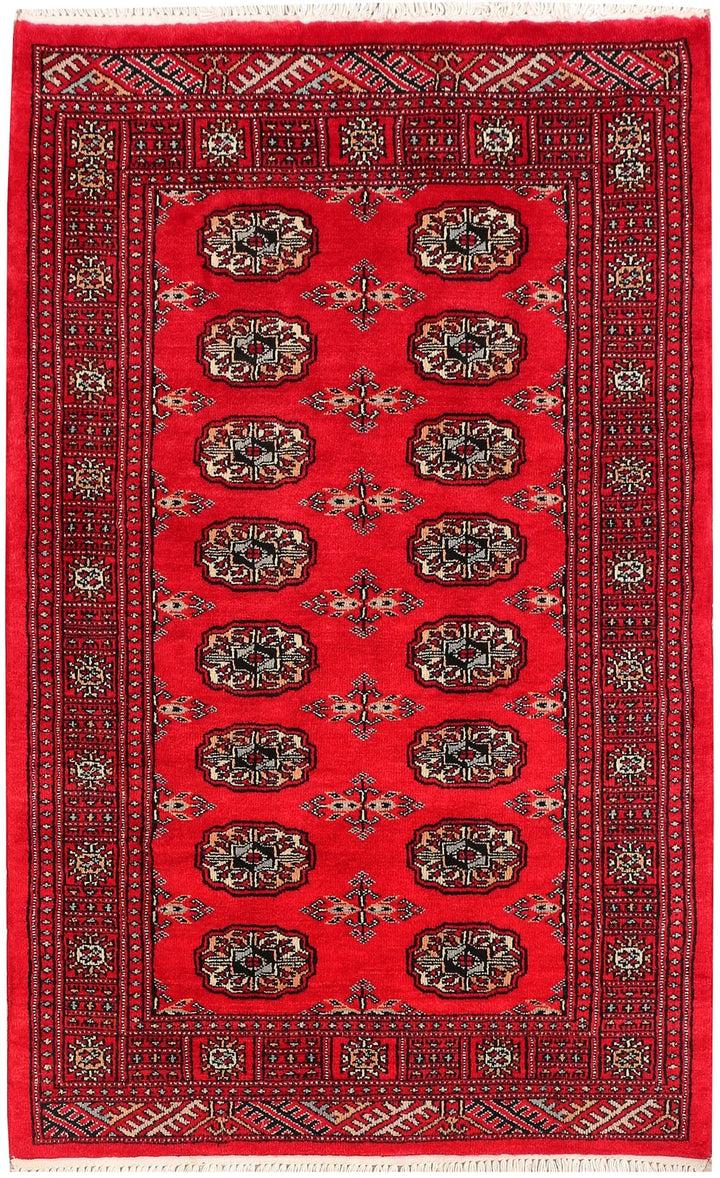 Dark Red Pakistani Bokhara Rug 3' 1" x 4' 11" Hand-Knotted | No. QA81104