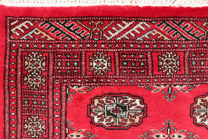 Dark Red Pakistani Bokhara Rug 3' 1" x 4' 11" Hand-Knotted | No. QA81104