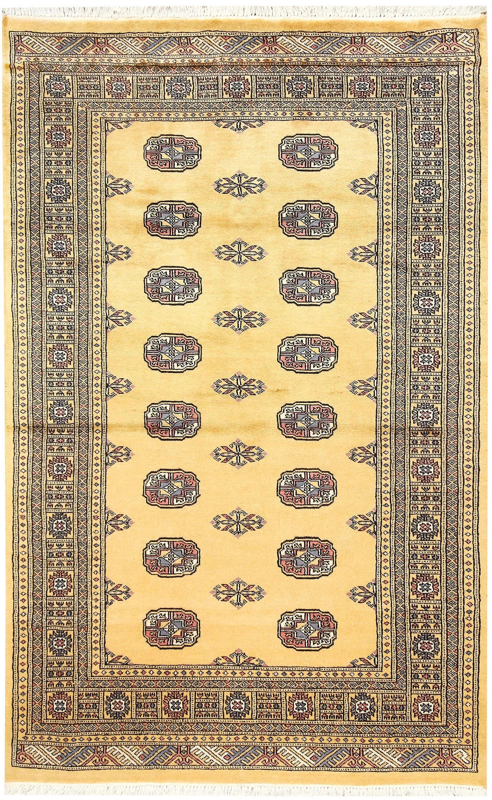 Pale Goldenrod Pakistani Bokhara Rug 4' x 6' 4" Hand-Knotted | No. QA81203
