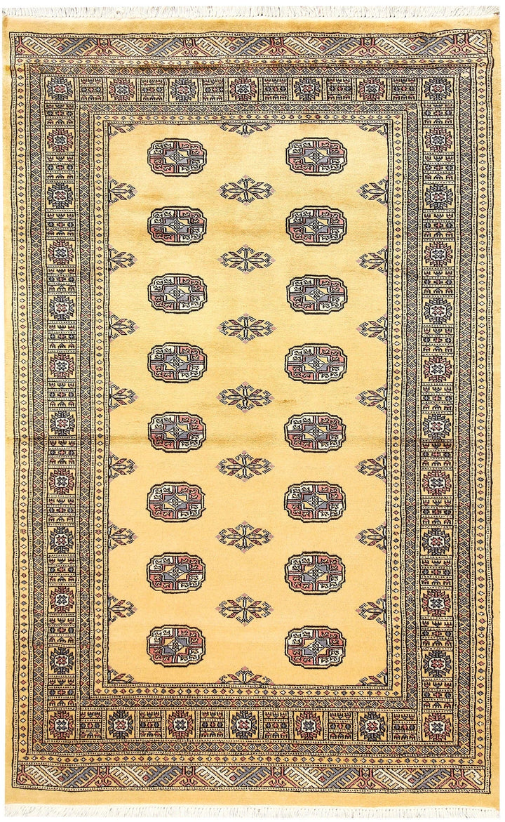 Pale Goldenrod Pakistani Bokhara Rug 4' x 6' 4" Hand-Knotted | No. QA81203