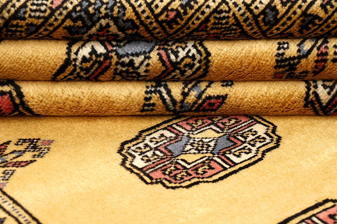 Pale Goldenrod Pakistani Bokhara Rug 4' x 6' 4" Hand-Knotted | No. QA81203