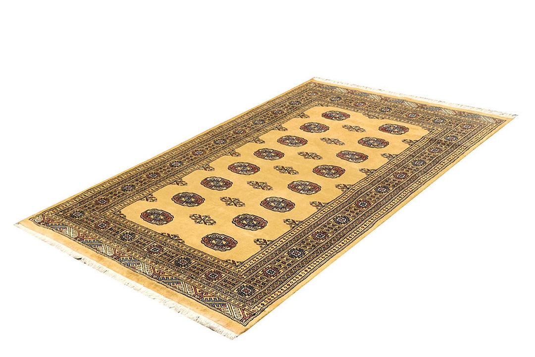 Pale Goldenrod Pakistani Bokhara Rug 4' x 6' 4" Hand-Knotted | No. QA81203