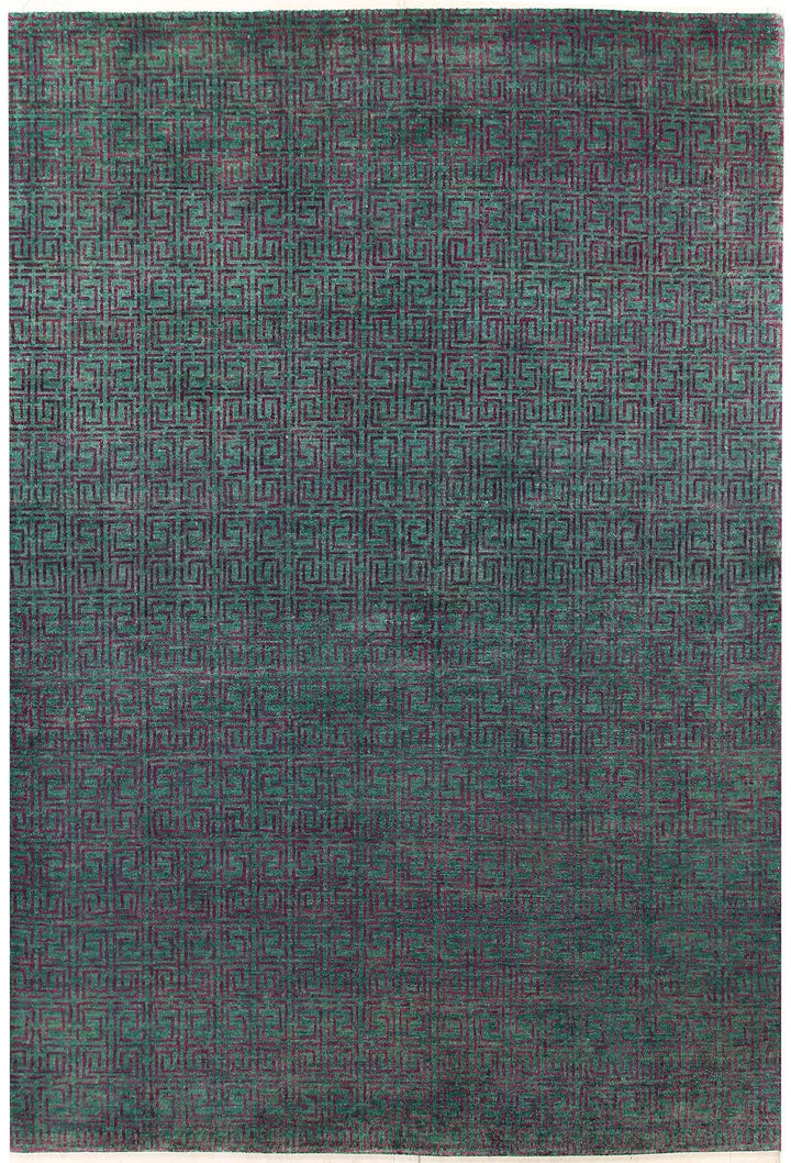 Sea Green Pakistani Gabbeh Rug 5' 10" x 8' 1" Hand-Knotted | No. QA81304