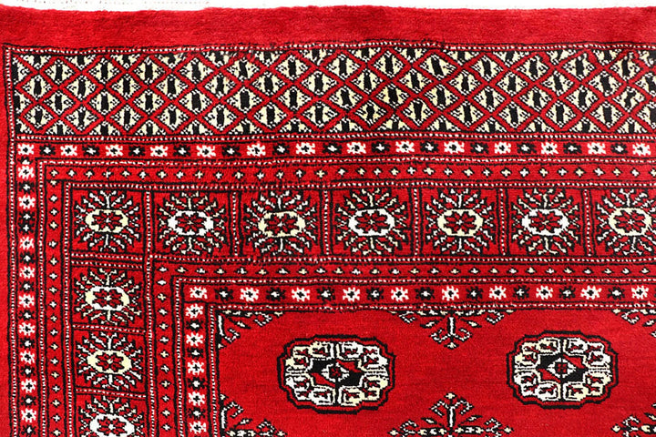 Red Bokhara Rug 6' x 9' Hand-Knotted | No. QA81345