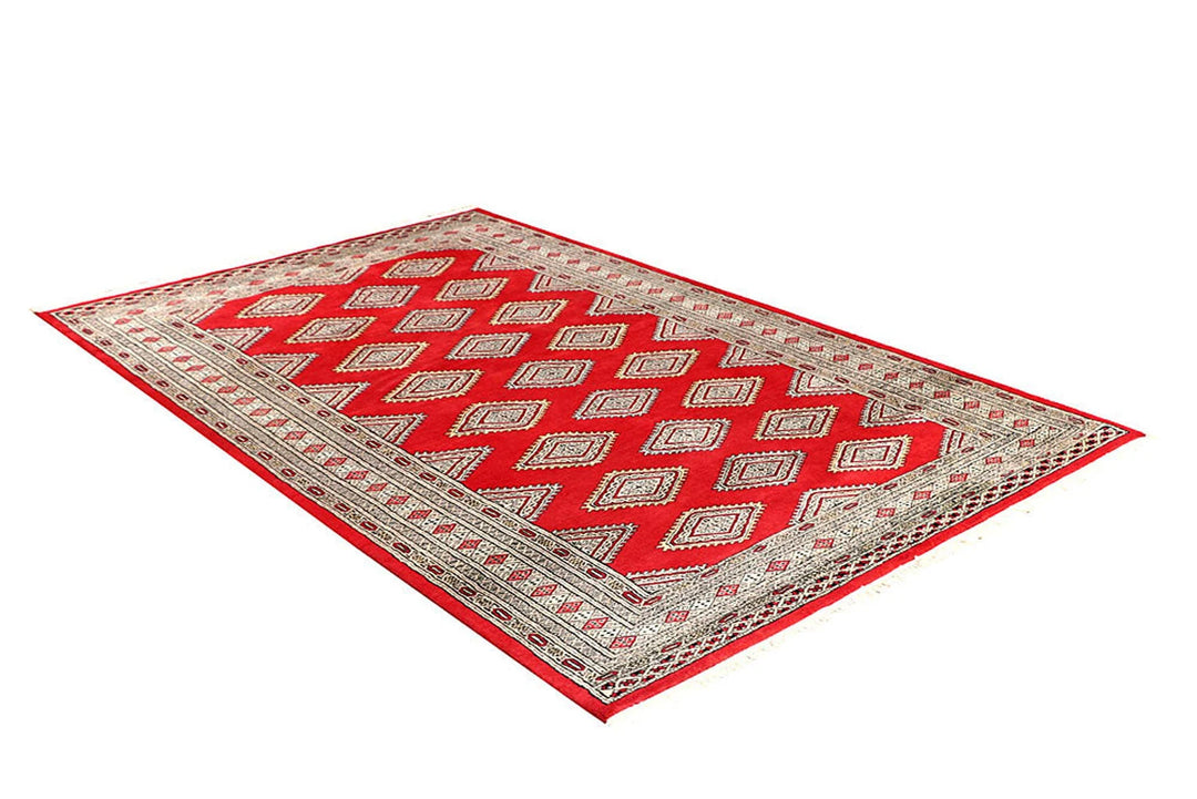 Red Pakistani Jaldar Rug 5' x 8'1" Hand-Knotted | No. QA81463