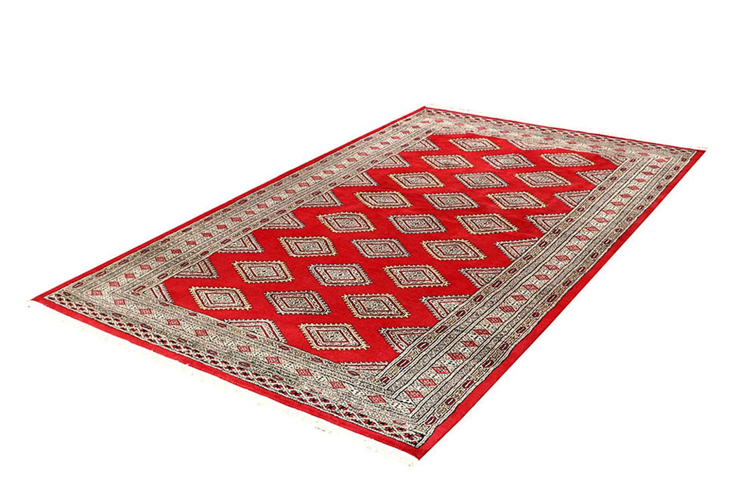 Red Pakistani Jaldar Rug 5' x 8'1" Hand-Knotted | No. QA81463
