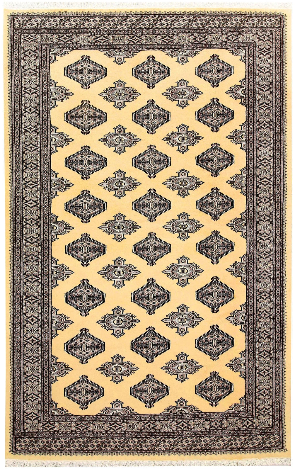 Yellow Pakistani Jaldar Rug 5' 1" x 8' Hand-Knotted | No. QA81501