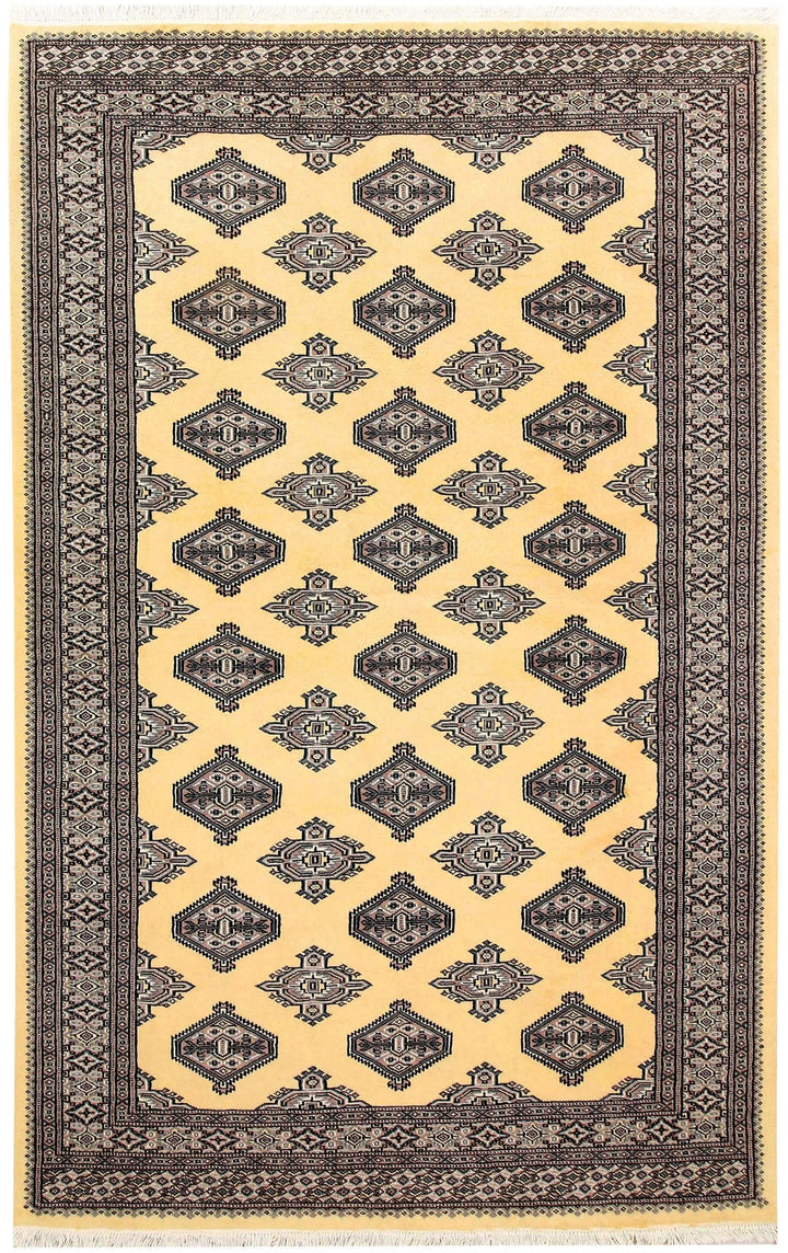 Yellow Pakistani Jaldar Rug 5' 1" x 8' Hand-Knotted | No. QA81501