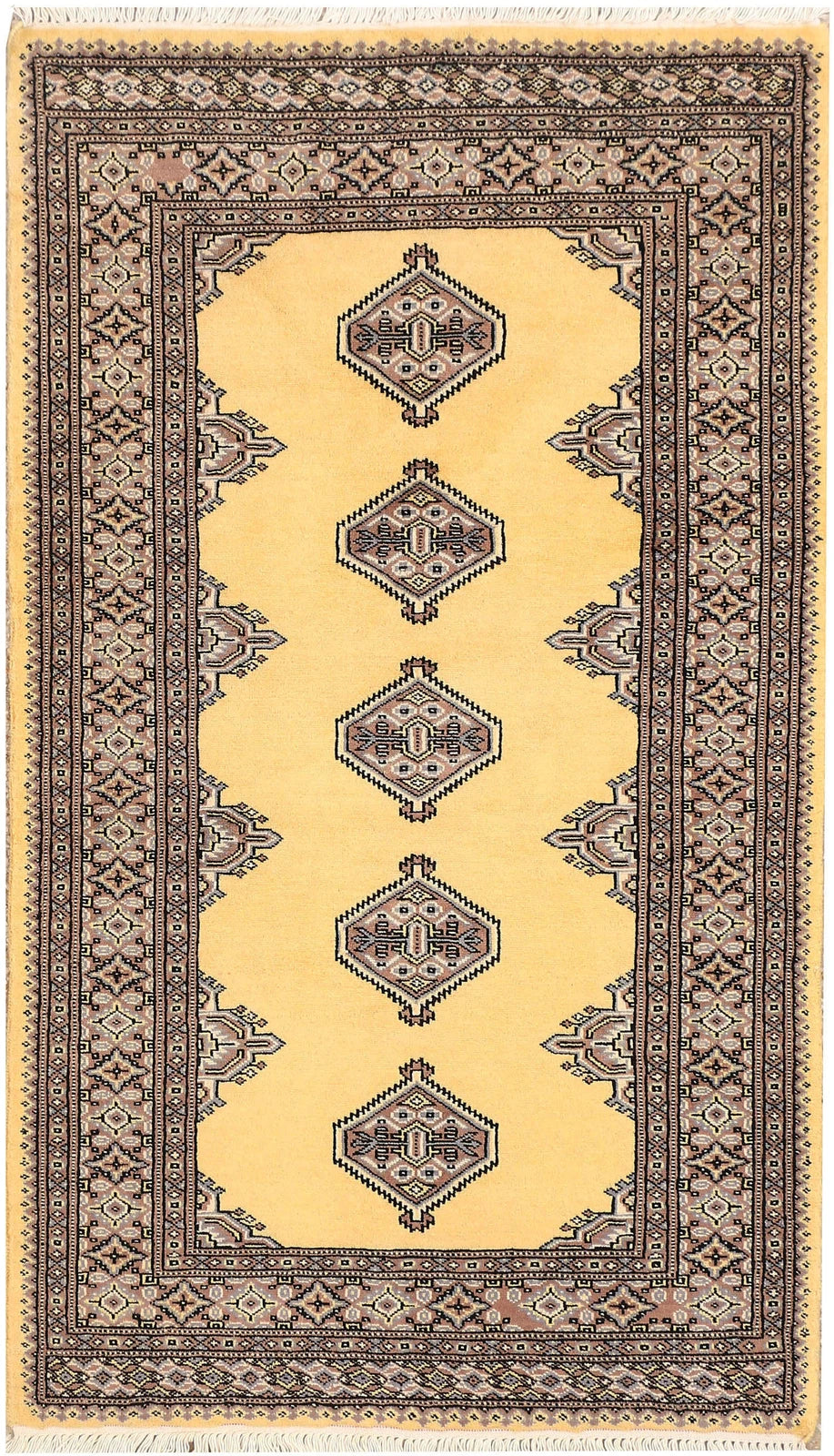 Pale Goldenrod Pakistani Jaldar Rug 3' x 5'2" Hand-Knotted | No. QA81590