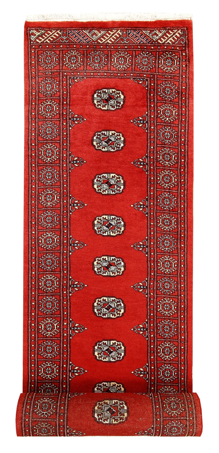 Tomato Pakistani Bokhara Runner 2' 6" x 14' 5" Hand-Knotted | No. QA81662