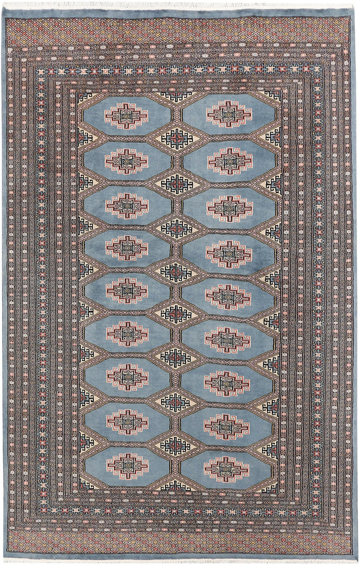 Light Slate Grey Pakistani Jaldar Rug 5' 5" x 8' 4" Hand-Knotted | No. QA81935