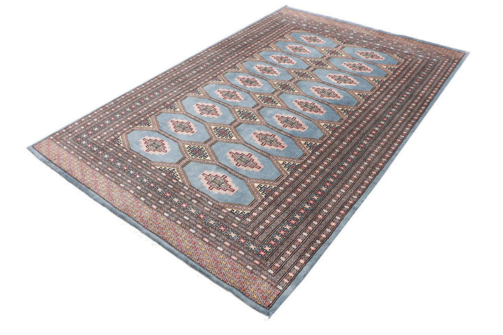 Light Slate Grey Pakistani Jaldar Rug 5' 5" x 8' 4" Hand-Knotted | No. QA81935