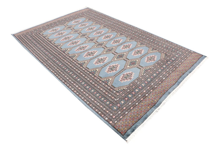 Light Slate Grey Pakistani Jaldar Rug 5' 5" x 8' 4" Hand-Knotted | No. QA81935