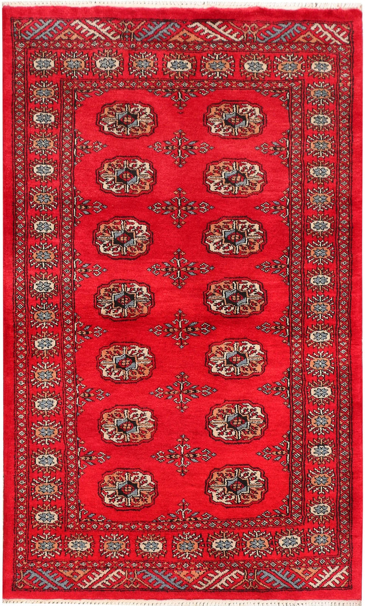 Dark Red Pakistani Bokhara Rug 3' 1" x 5' 1" Hand-Knotted | No. QA81938