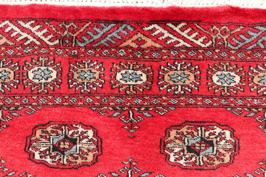 Dark Red Pakistani Bokhara Rug 3' 1" x 5' 1" Hand-Knotted | No. QA81938