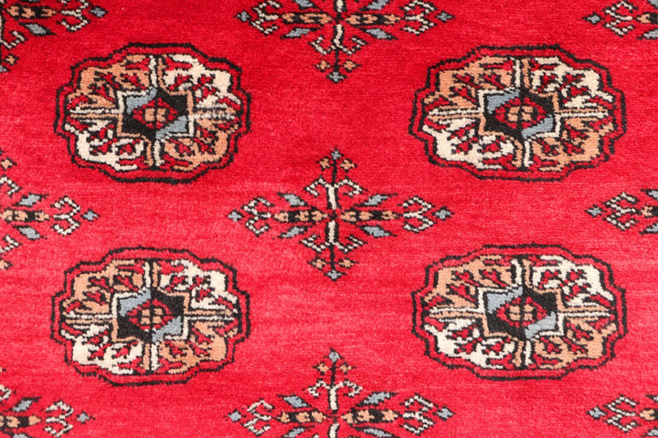 Dark Red Pakistani Bokhara Rug 3' 1" x 5' 1" Hand-Knotted | No. QA81938