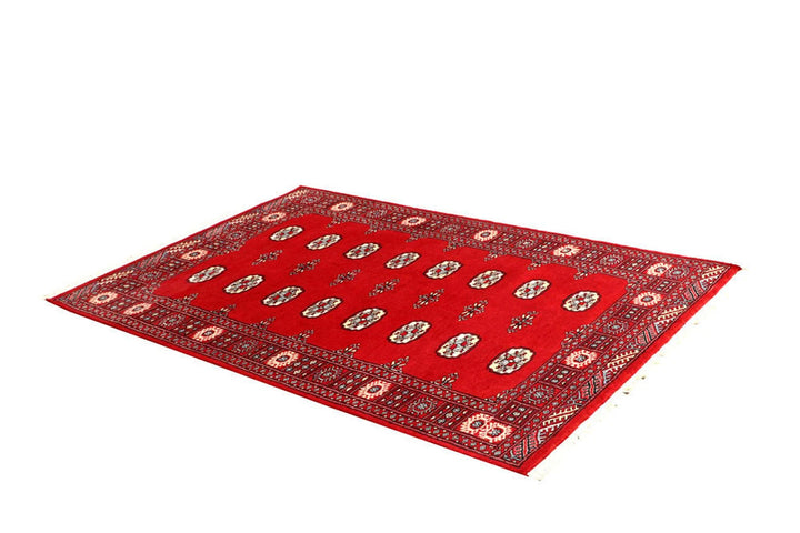 Red Pakistani Bokhara Rug 4' 1" x 6' 3" Hand-Knotted | No. QA82029