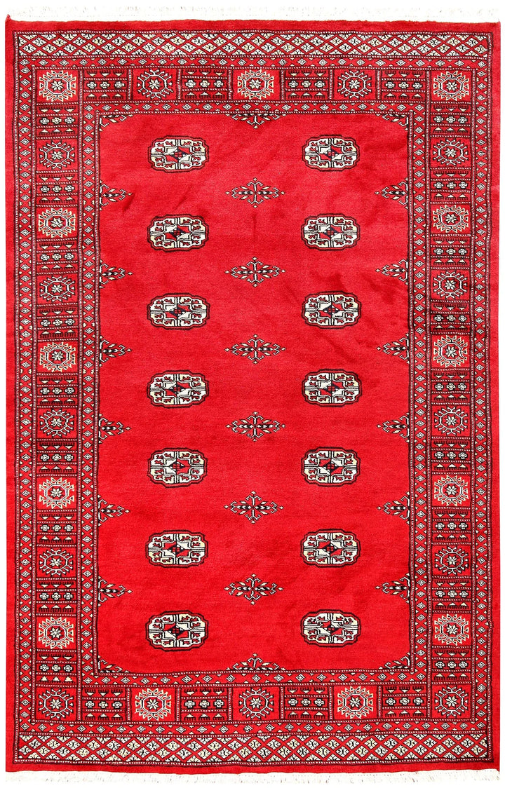 Red Bokhara Rug 4' 2" x 6' 4" Hand-Knotted | No. QA82382