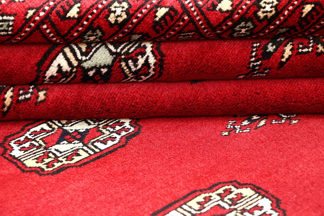 Red Bokhara Rug 4' 2" x 6' 4" Hand-Knotted | No. QA82382