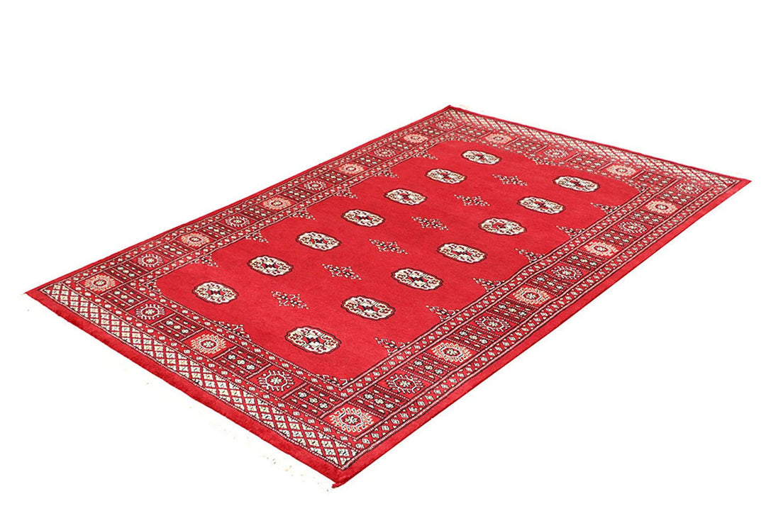 Red Bokhara Rug 4' 2" x 6' 4" Hand-Knotted | No. QA82382