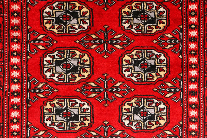 Red Pakistani Bokhara Rug 3' 1" x 5' 4" Hand-Knotted | No. QA82627