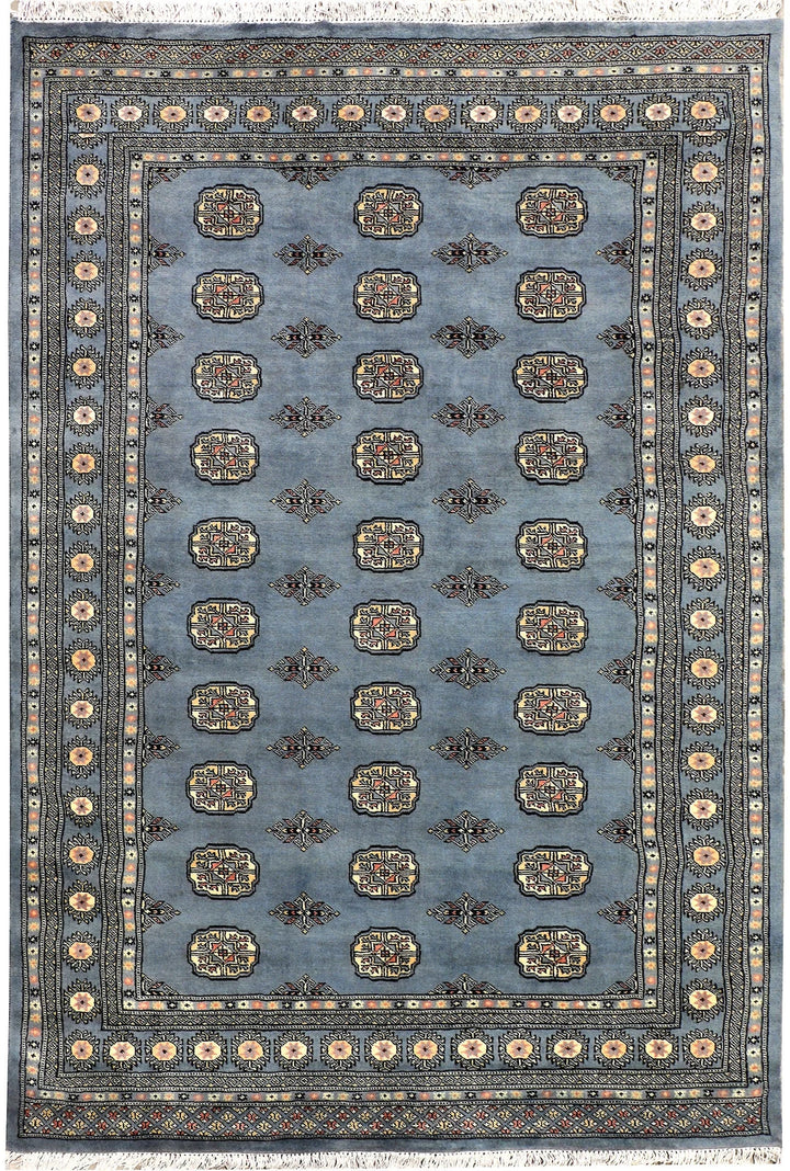 Light Slate Grey Afghan Bokhara Rug 5' 5" x 8' 1" Hand-Knotted | No. QA82635