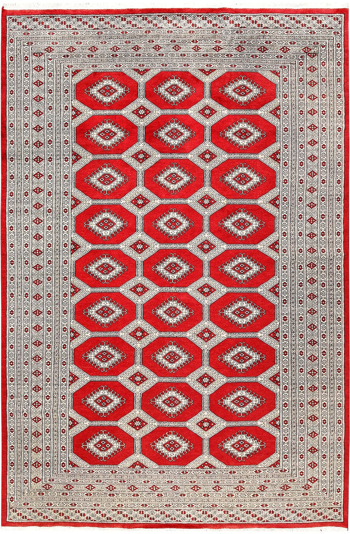 Red Pakistani Jaldar Rug 6' 2" x 9' 5" Hand-Knotted | No. QA82658