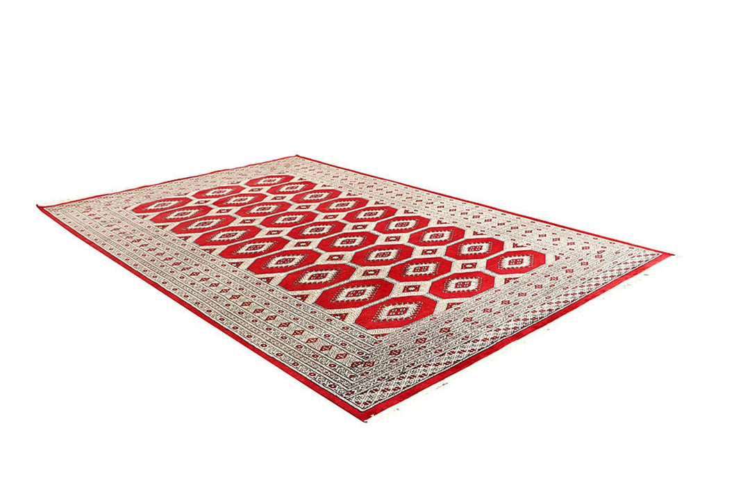 Red Pakistani Jaldar Rug 6' 2" x 9' 5" Hand-Knotted | No. QA82658
