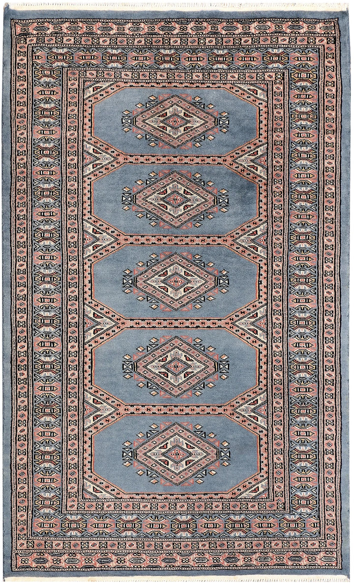 Light Slate Grey Pakistani Jaldar Rug 3' 1" x 5' Hand-Knotted | No. QA82691