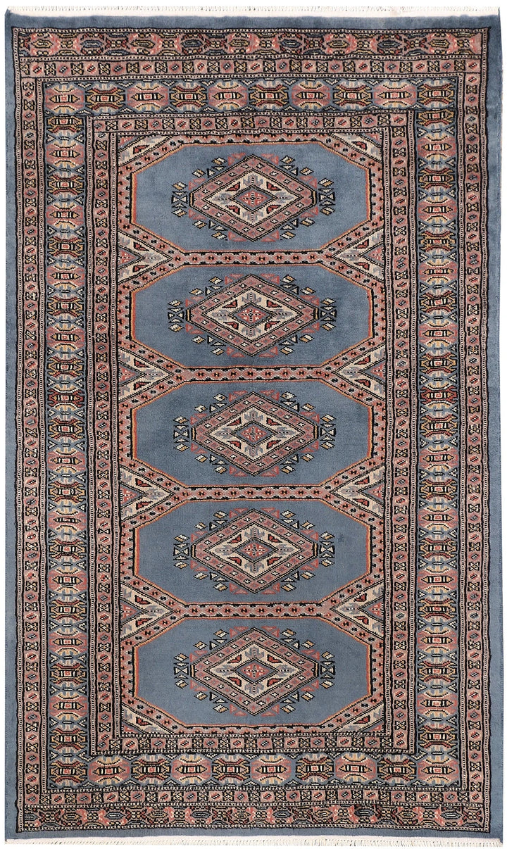 Steel Blue Pakistani Jaldar Rug 3' x 4'11" Hand-Knotted | No. QA82773
