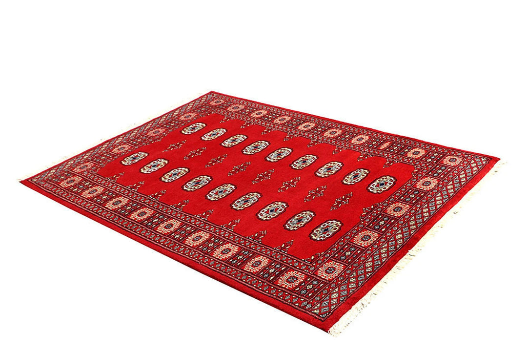 Red Pakistani Bokhara Rug 4' 3" x 5' 10" Hand-Knotted | No. QA82833