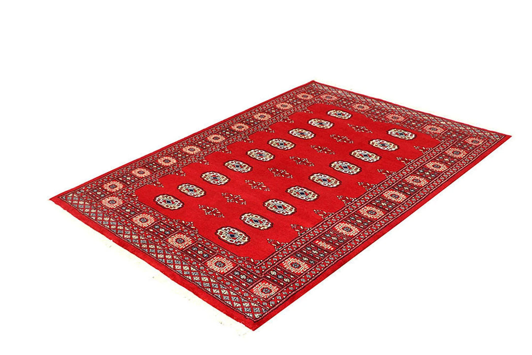 Red Pakistani Bokhara Rug 4' 3" x 5' 10" Hand-Knotted | No. QA82833
