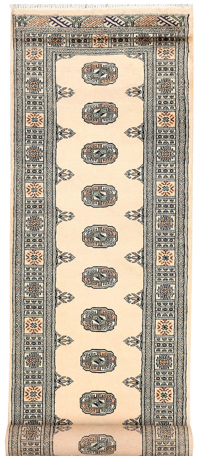 Ivory Pakistani Bokhara Rug 2' 6" x 10' 5" Hand-Knotted | No. QA82843