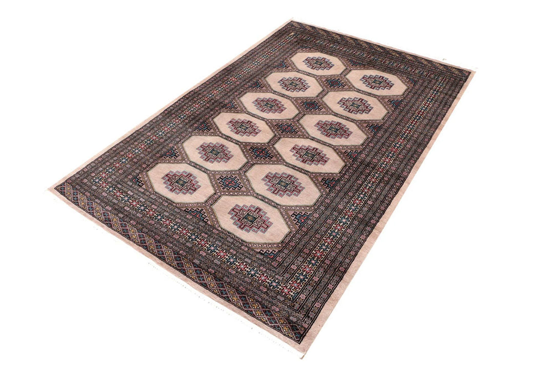 Brown Pakistani Jaldar Rug 4' 1" x 6' 3" Hand-Knotted | No. QA82862