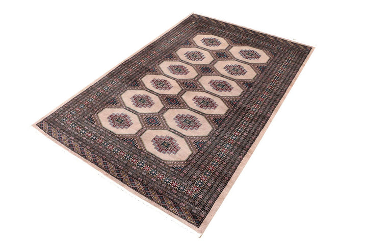 Brown Pakistani Jaldar Rug 4' 1" x 6' 3" Hand-Knotted | No. QA82862