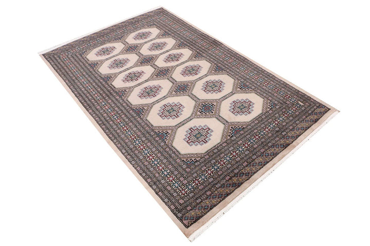 Brown Pakistani Jaldar Rug 4' 1" x 6' 3" Hand-Knotted | No. QA82862