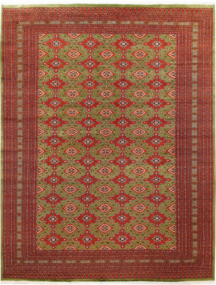 Olive Pakistani Jaldar Rug 8' x 10' 6" Hand-Knotted | No. QA82895