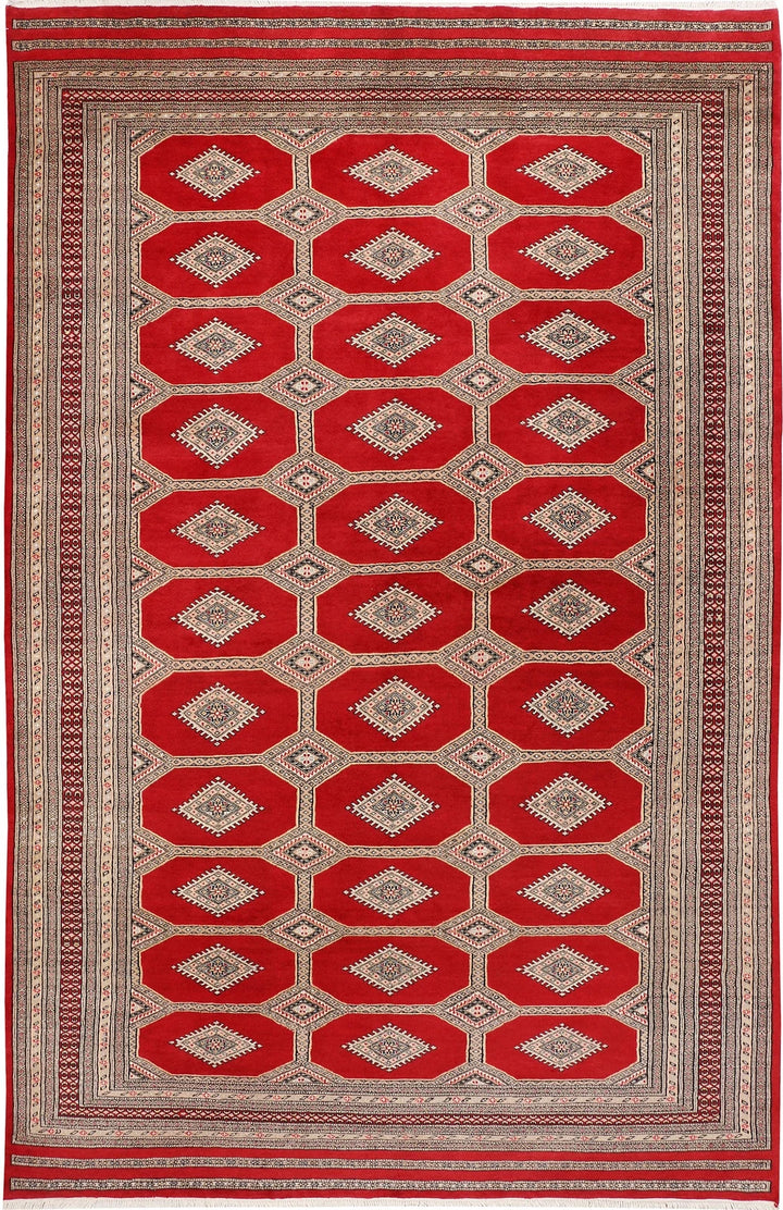 Firebrick Red Pakistani Jaldar Rug 6' 8" x 10' 4" Hand-Knotted | No. QA82943