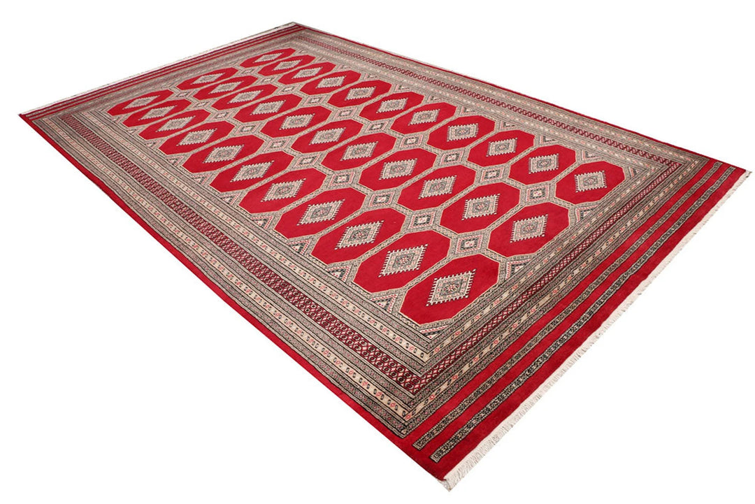 Firebrick Red Pakistani Jaldar Rug 6' 8" x 10' 4" Hand-Knotted | No. QA82943