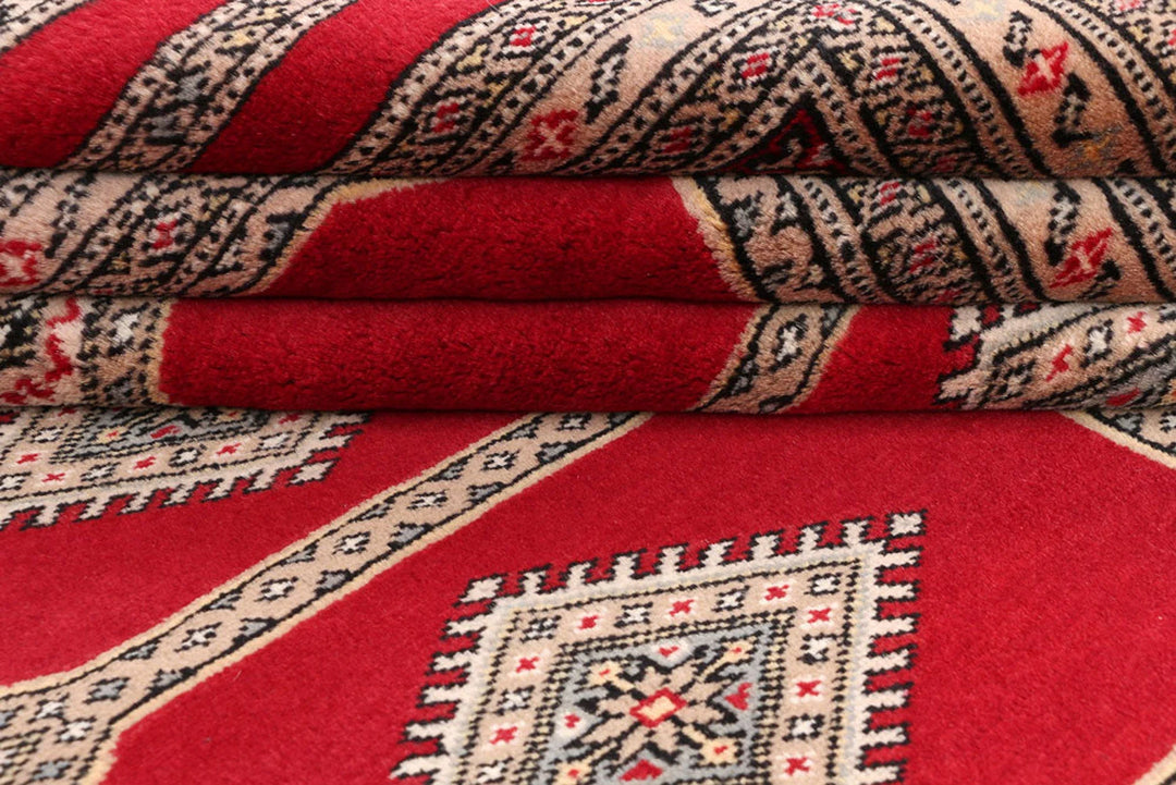 Firebrick Red Pakistani Jaldar Rug 6' 8" x 10' 4" Hand-Knotted | No. QA82943