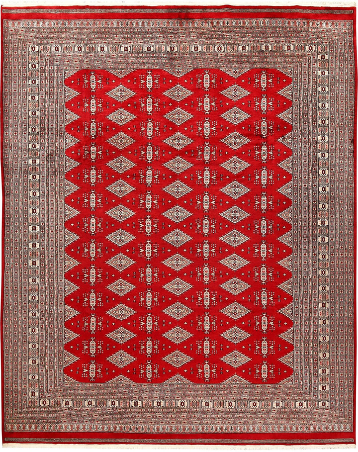 Firebrick Red Pakistani Jaldar Rug 9' 3" x 11' 7" Hand-Knotted | No. QA82948