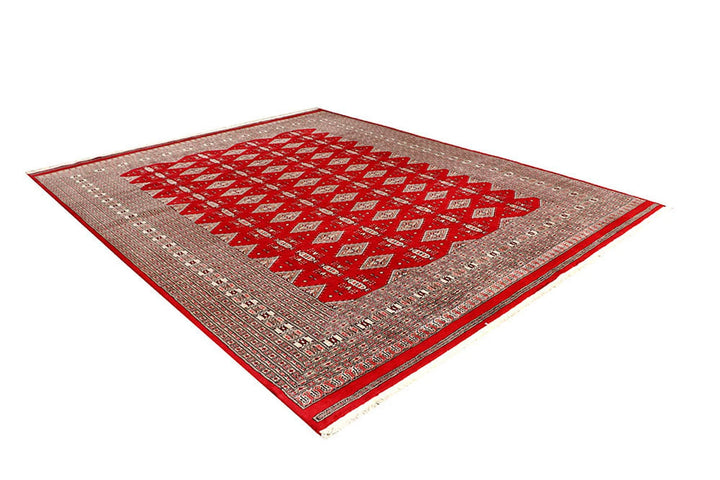 Firebrick Red Pakistani Jaldar Rug 9' 3" x 11' 7" Hand-Knotted | No. QA82948