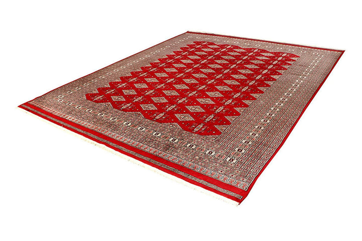 Firebrick Red Pakistani Jaldar Rug 9' 3" x 11' 7" Hand-Knotted | No. QA82948