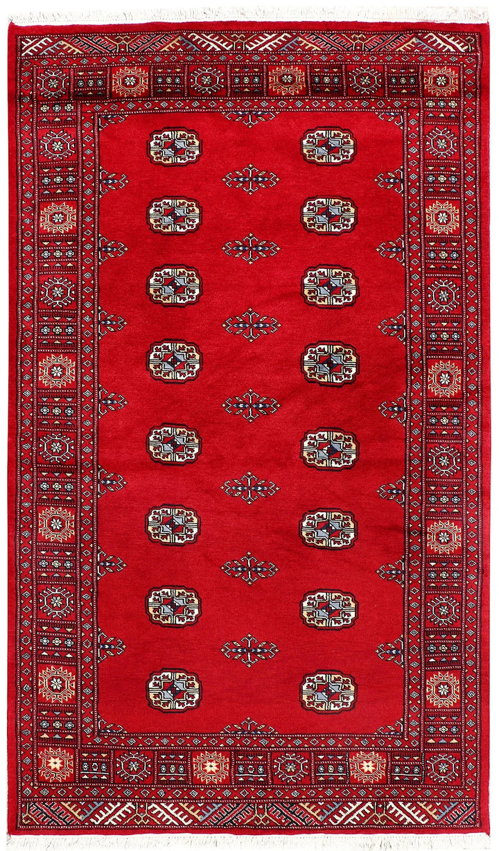 Red Bokhara Rug 4' 1" x 6' 11" Hand-Knotted | No. QA83018