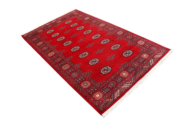 Red Bokhara Rug 4' 1" x 6' 11" Hand-Knotted | No. QA83018