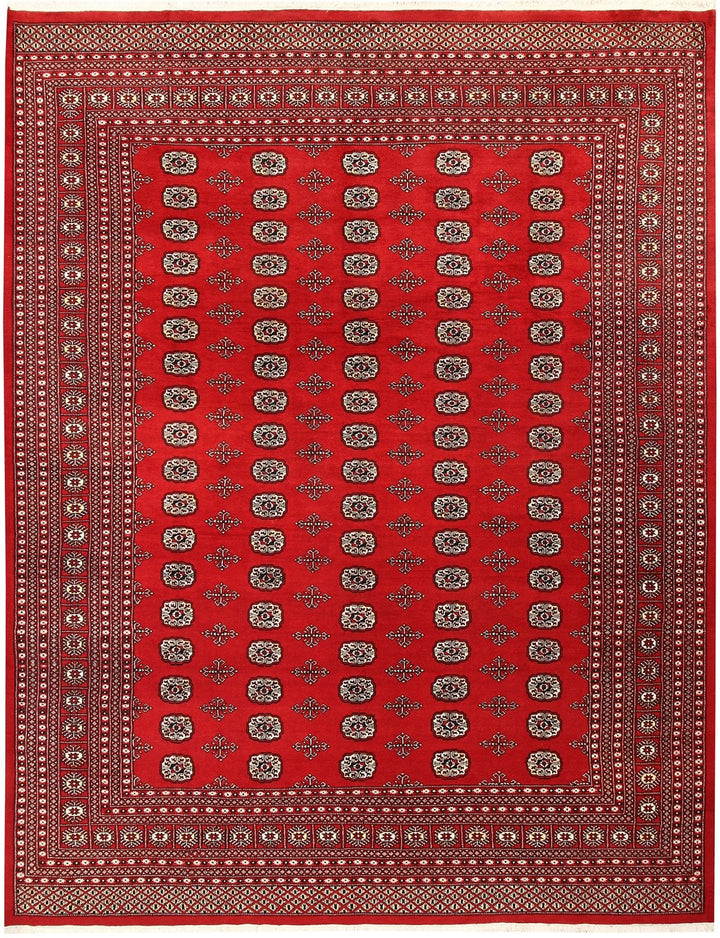 Red Pakistani Bokhara Rug 9' 4" x 11' 10" Hand-Knotted | No. QA83028