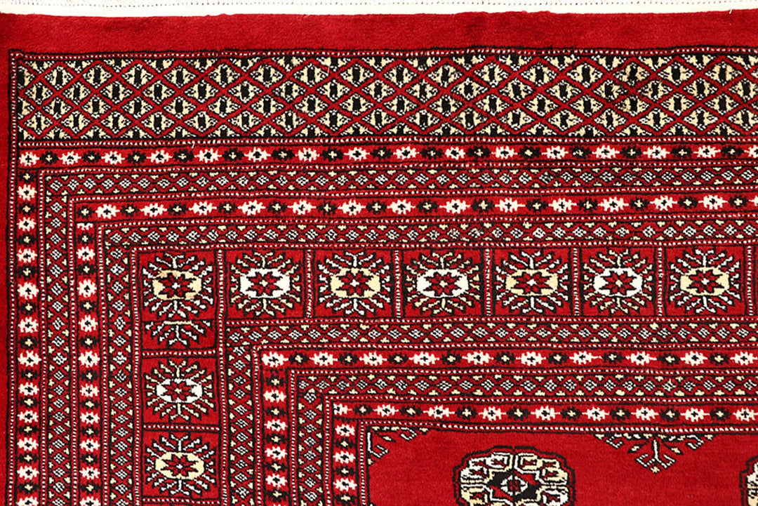 Red Pakistani Bokhara Rug 9' 4" x 11' 10" Hand-Knotted | No. QA83028